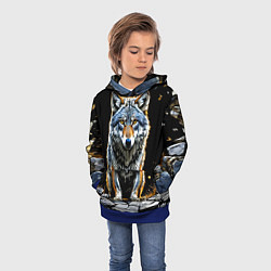 Толстовка-худи детская Волк на черном, цвет: 3D-синий — фото 2