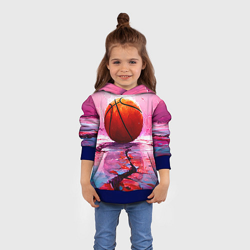 Детская толстовка Баскетбольный мяч у розовой стены / 3D-Синий – фото 4