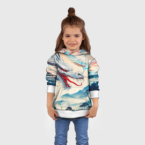 Детская толстовка Дракон на фоне японского пейзажа / 3D-Белый – фото 4