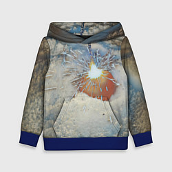 Толстовка-худи детская Искрящийся мандарин на снегу, цвет: 3D-синий
