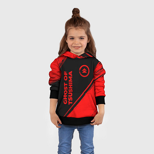 Детская толстовка Ghost of Tsushima - red gradient вертикально / 3D-Черный – фото 4