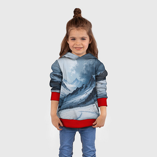 Детская толстовка Зимний горный пейзаж маслом / 3D-Красный – фото 4