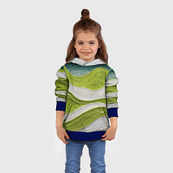 Толстовка-худи детская Лаймовые волны, цвет: 3D-синий — фото 2