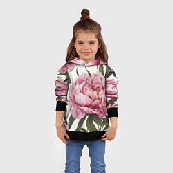 Толстовка-худи детская Розовые пионы на белом, цвет: 3D-черный — фото 2