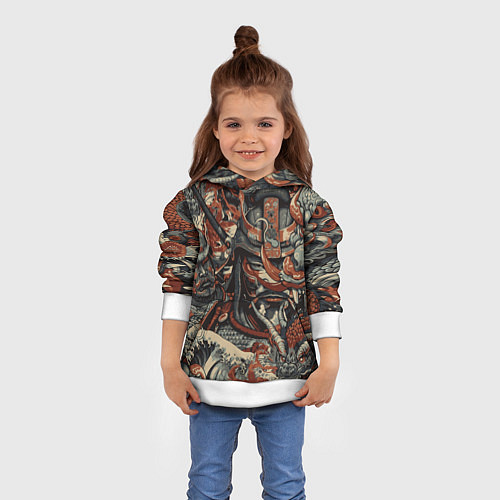 Детская толстовка Драконы и самураи в стиле ирезуми / 3D-Белый – фото 4