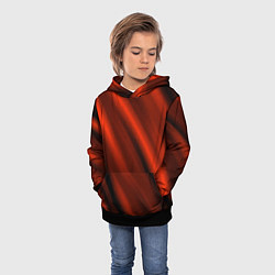 Толстовка-худи детская Красно-оранжевый полосы текстурные с затемнением, цвет: 3D-черный — фото 2