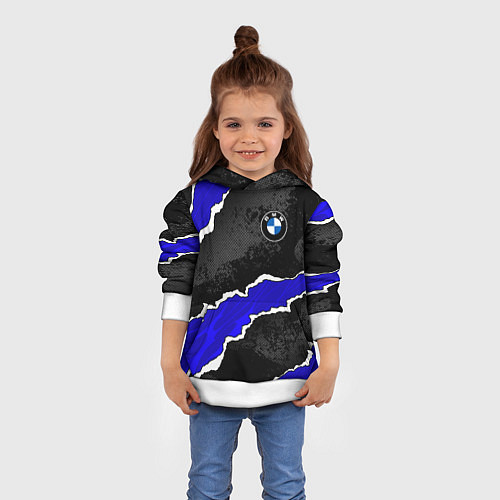 Детская толстовка BMW - синие разрывы / 3D-Белый – фото 4