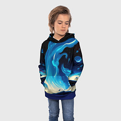 Толстовка-худи детская Бело-синее пламя из абстрактных красок, цвет: 3D-синий — фото 2