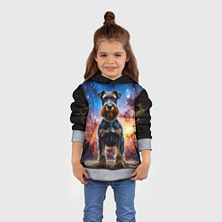 Толстовка-худи детская Ризеншнауцер в космосе, цвет: 3D-меланж — фото 2