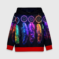 Толстовка-худи детская Ловцы снов - свечение перьев, цвет: 3D-красный