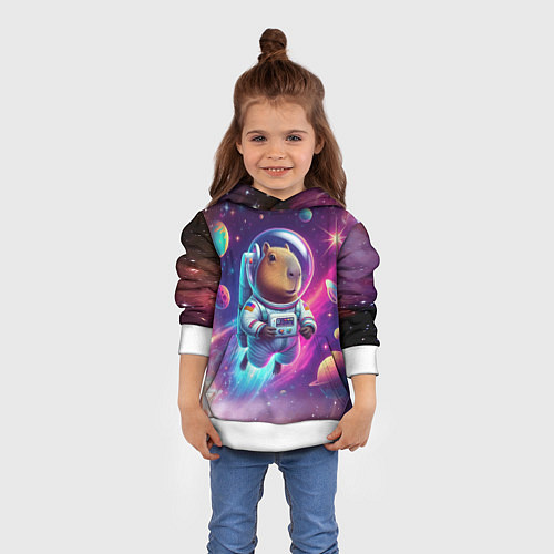 Детская толстовка Космонавт капибара в неоновом космосе / 3D-Белый – фото 4