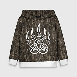 Детская толстовка Символ Велеса - лапа медведя в текстуре древа