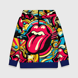 Толстовка-худи детская Rolling Stones logo - pop art pattern, цвет: 3D-синий