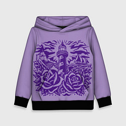 Толстовка-худи детская Маяк с розами и корабли, цвет: 3D-черный