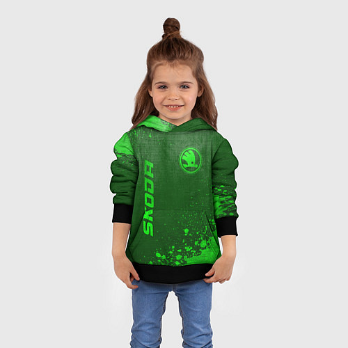 Детская толстовка Skoda - green gradient вертикально / 3D-Черный – фото 4