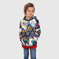 Толстовка-худи детская Бабочка и череп - нейроарт паттерн, цвет: 3D-красный — фото 2
