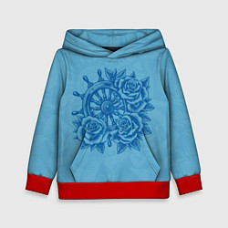 Толстовка-худи детская Штурвал и три розы, цвет: 3D-красный