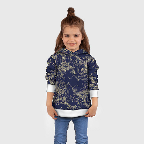 Детская толстовка Золотые драконы на синем / 3D-Белый – фото 4