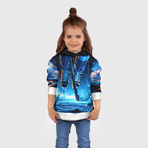 Детская толстовка Хоккеист в синем пламени / 3D-Белый – фото 4