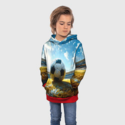 Толстовка-худи детская Футбольный мяч на стадионе, цвет: 3D-красный — фото 2