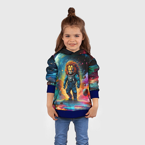 Детская толстовка Лев бравый космонавт - неоновый космос / 3D-Синий – фото 4