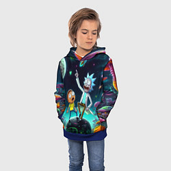 Толстовка-худи детская Рик и Морти на планете сказочных грибов, цвет: 3D-синий — фото 2