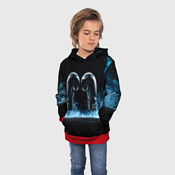 Толстовка-худи детская Черные бойцовские перчатки в дыму, цвет: 3D-красный — фото 2