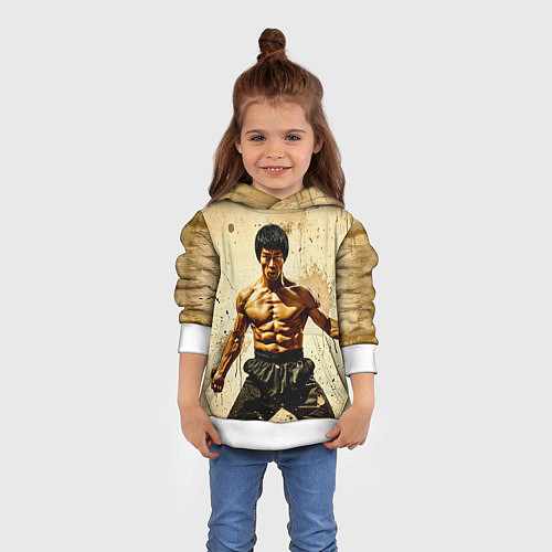 Детская толстовка Брюс Ли на бежевом / 3D-Белый – фото 4