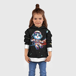 Толстовка-худи детская Котёнок космонавт в открытом космосе, цвет: 3D-белый — фото 2