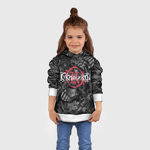 Детская толстовка Кукрыниксы логотип на фоне гитар / 3D-Белый – фото 4
