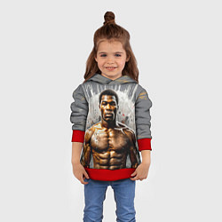 Толстовка-худи детская Мухаммед Али на сером, цвет: 3D-красный — фото 2