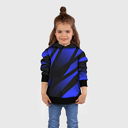 Толстовка-худи детская Чёрный с синий абстрактные полосы, цвет: 3D-черный — фото 2