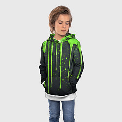 Толстовка-худи детская Зеленая краска стекающая на черном фоне, цвет: 3D-белый — фото 2