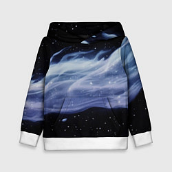 Толстовка-худи детская Синяя волна в космосе - текстура, цвет: 3D-белый