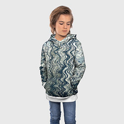 Толстовка-худи детская Бело-синий искажённые абстрактные линии, цвет: 3D-белый — фото 2