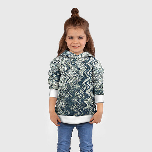 Детская толстовка Бело-синий искажённые абстрактные линии / 3D-Белый – фото 4