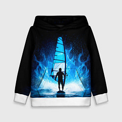 Толстовка-худи детская Виндсерфер в синем пламени, цвет: 3D-белый