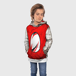Толстовка-худи детская Красно-белый мяч для регби, цвет: 3D-белый — фото 2