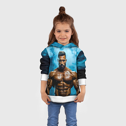 Детская толстовка Бодибилдер в синем дыму / 3D-Белый – фото 4