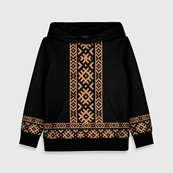 Толстовка-худи детская Славянский золотой узор на черном - вышиванка руба, цвет: 3D-черный