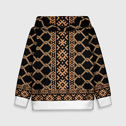 Толстовка-худи детская Золотые узоры на черном с канатами - вышиванка руб, цвет: 3D-белый