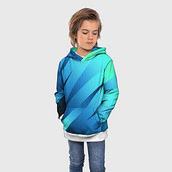 Толстовка-худи детская Сине-голубой абстрактные полосы, цвет: 3D-белый — фото 2