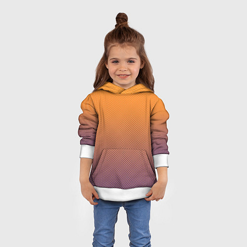Детская толстовка Градиент оранжевый в фиолетовый мелкий ромбик / 3D-Белый – фото 4