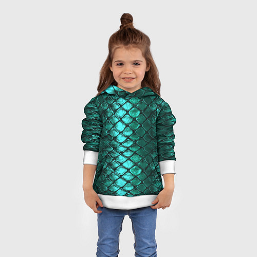 Детская толстовка Блестящая змеиная чешуя - зеленые чешуйки паттерн / 3D-Белый – фото 4