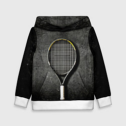 Толстовка-худи детская Теннисная ракетка на черном, цвет: 3D-белый