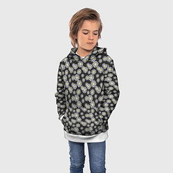 Толстовка-худи детская Белые цветы ромашки на черном в мелкий горошек, цвет: 3D-белый — фото 2