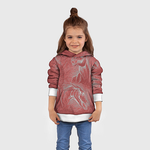 Детская толстовка Черепа лошадей - эскиз / 3D-Белый – фото 4