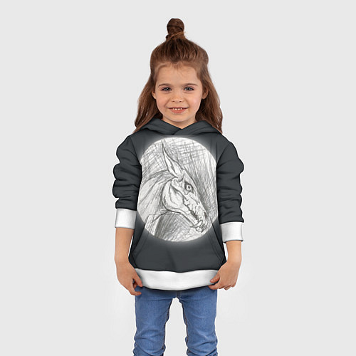 Детская толстовка Черепа лошадей - эскиз / 3D-Белый – фото 4