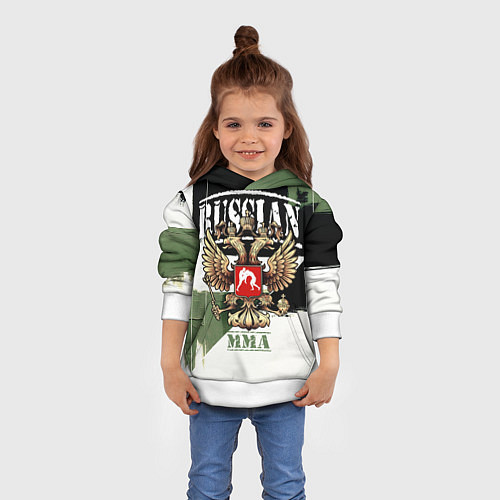 Детская толстовка Русский ММА на фоне герба России / 3D-Белый – фото 4