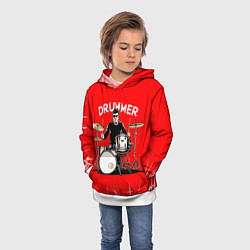 Толстовка-худи детская Барабанщик на красном, цвет: 3D-белый — фото 2